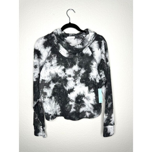 NEW Abound Pullover Sweater Womens XS Black White Tie Dye Cowl Neck Soft Ribbed - Picture 1 of 6